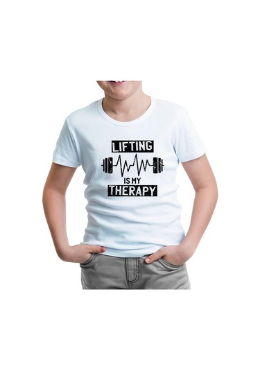 Bodybuilding Lifting Theraphy Beyaz Çocuk Tshirt 001