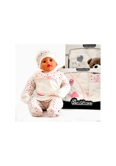 Bombinoo Tavşanlı 5 Parça Bebe Pembe Koton Zıbın Seti Pembe