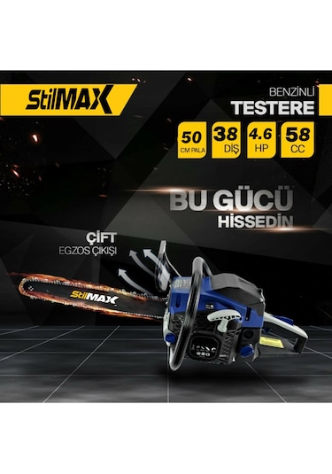 Stilmax Professional Çift Egzoz Benzinli Ağaç Motoru 4.6 Hp 58cc