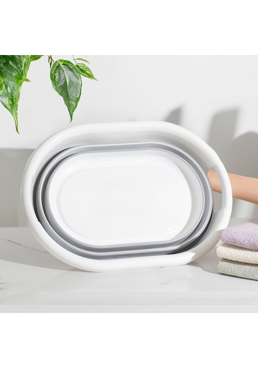 Porsima 1065 25 Lt Akordiyon Sepet Katlanabilir Çamaşır Sepeti Beyaz - Gri