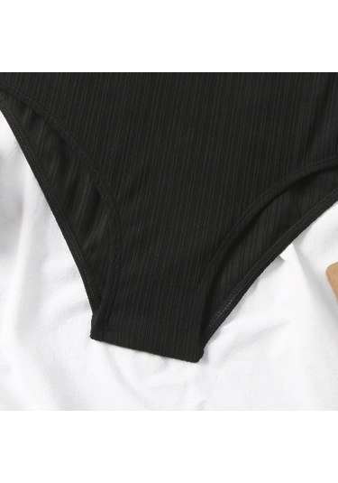 Mufunye Bayanlar İçin Siyah Tek Parça Mayo, Derin V Yaka, Ravel Dekorasyonlu, Omuz Arka Bağcıklı, Şeffaf Stili, Slim Kesim, Asya Beden M Y13 Siyah