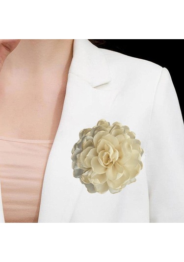 Homyl Kadınlar Için Çiçek Broş Rozeti Büyük Dans Ziyafeti Bej