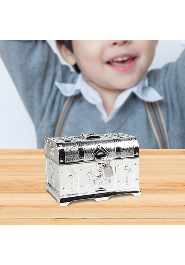 Homyl Antik Korsan Hazine Sandığı Kilit Ve Anahtar 14cmx10cmx9.5cm-gümüş Gümüş