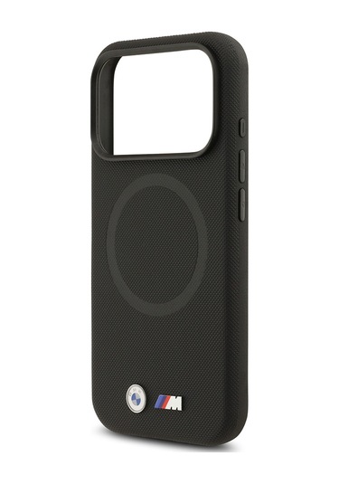 İphone 17 Pro Max Uyumlu Kılıf Bmw Lisanslı M-safeli Metal Logolu Delikli M Dizayn Deri Kapak Siyah Siyah