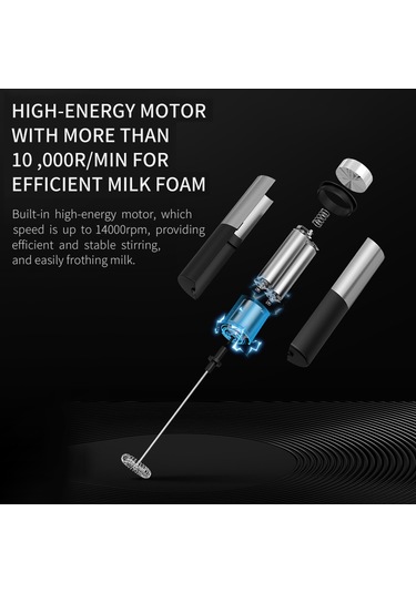 Kangvka El Tutulu Elektrikli Süt Köpürtücü - 14000rpm Hızlı Motor, 304 Paslanmaz Çelik, Kahve/latte/protein İçin, Pil İle Çalışır Pil Dahil Değil Siyah Ve Gümüş