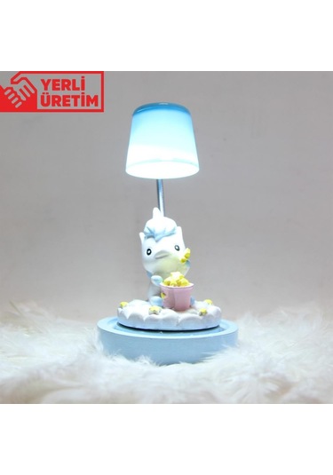 Unicorn Işıklı Biblo Masa Gece Lambası Puf Yastık Unicorn Kalemliklik Hediye Seti