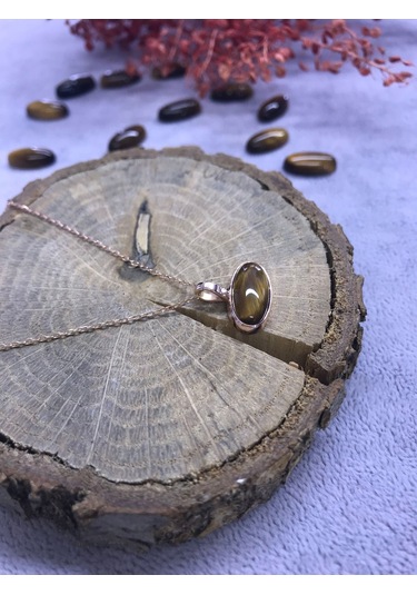 Kaplan Gözü Taşı Gümüş Kolye 925 Ayar Doğal Taş