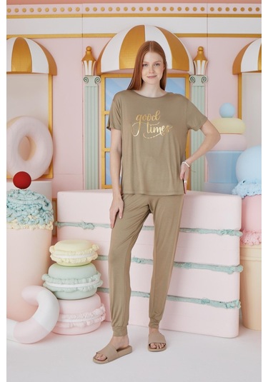 Kadın Kısa Kol Yağ Yeşili Pijama Takım C3t0n551 001