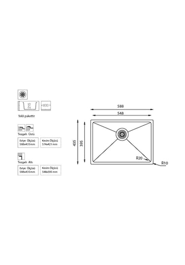 Ukinox Me 550 Eviye. Tek Hazneli. Tezgah Altı