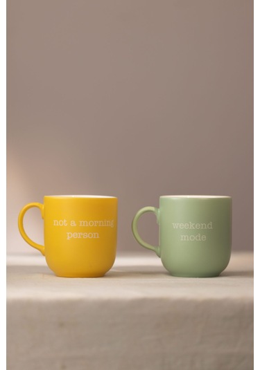 Rakle Mottolu Seramik 2'li Kupa Seti Yeşil-sarı 400 Cc Renkli