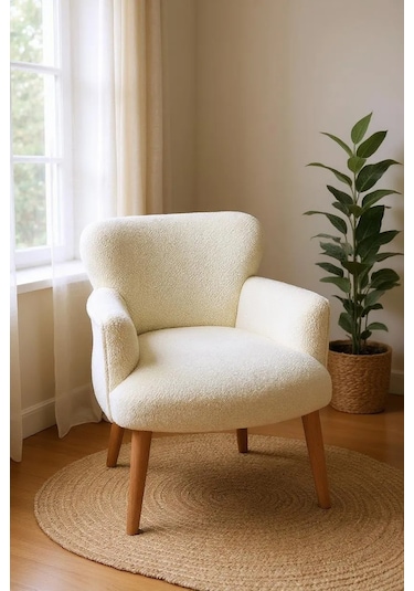 Roma Berjer - Modern Tekli Koltuk - Welsoft Yumuşa Kumaş - Krem