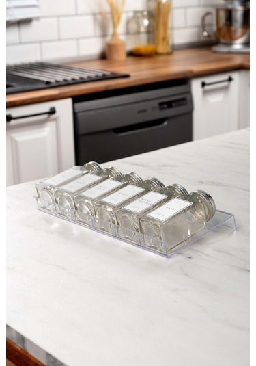 6'lı Şeffaf-lego Standlı Cam Baharatlık Seti Gümüş Kapaklı Beyaz Etiketli Baharatlık-mh03slvr06 Beyaz - Şeffaf