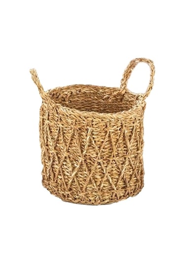 Dekoratif Yuvarlak Çapraz Desenli Sepet Saksılık Sele 3lü Set Cl-9037