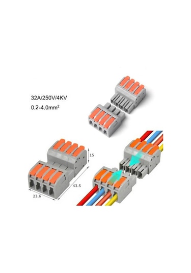 Koodmax 10 Adet Hızlı Kablo Ekleme Birleştirme Konnektörü - Dörtlü Klemens - Bağlantı Kesme Özellikli