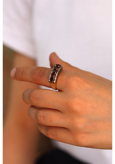 Yakut Taşlı Beştaş Model Otantik Kadın Gümüş Yüzük 201024341 Gümüş