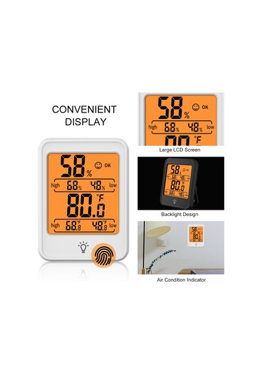 Ranyeek Oda Sıcaklık Ve Nem Ölçer, Lcd Ekranlı, Masa/duvar/mıknatıs Montajlı, Konfor Gösterici, 24 Saatli Rekor, Beyaz Pil Dahil Değil