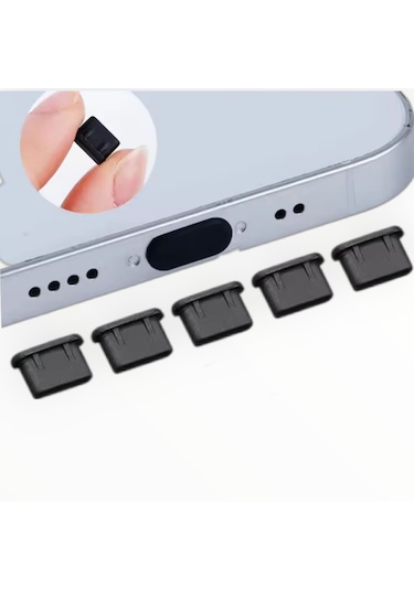 Type-c Telefonlara Uyumlu Toz Ve Kir Önleyici Şarj Soketi Koruyucu Tıpa Slikon 5 Adet Siyah