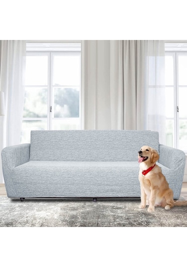 Jakarlı Düz Desen 3 3 1 1 Gri Lastikli Kanepe Örtüsü Lastikli Koltuk Örtüsü Koltuk Kılıfı Takımı Gri