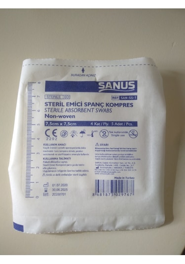 Sanus Steril Emici Spanç Kompres 7.5Cm*7.5Cm