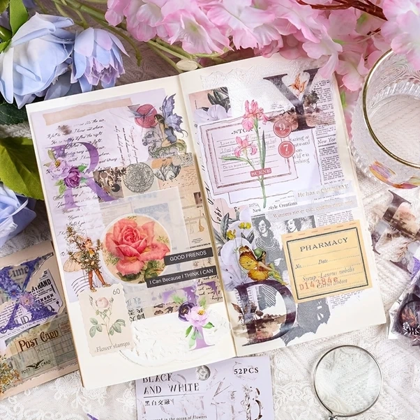 Gateesat Ddhlklb1 52 Parça Su Geçirmez Pet Çiçek Çıkartmaları, Günlük Ve Dekorasyon İçin Renkli Retro Stiker