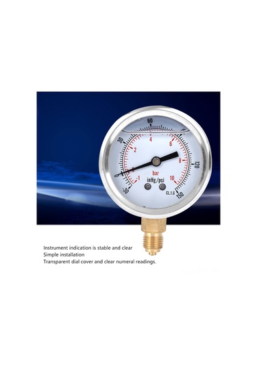 Dianziye Stainless Steel + Brass Radyal Yağlı Vakum Manometresi, 1/4bsp, -1-10 Bar Aralığı, Doğru Ölçüm, Basit Kurulum, Makine-sanayi Kullanıma Uygun
