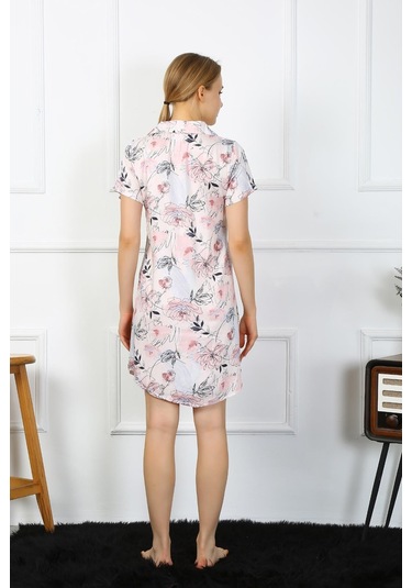 Akbeniz Kadın Penye Kısa Kol Düğmeli Somon Tunik Gecelik 13104-somon Somon