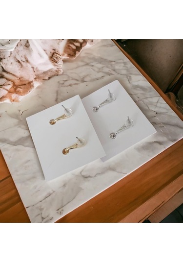 Şık İncilli Damla Çelik Küpe - Kararmaz, Antialerjik -yeni Moda Gold Kaplama