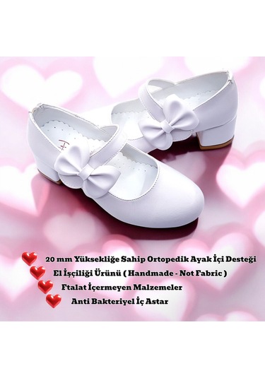 Beebron Ortopedik Topuklu Abiye Kız Çocuk Ayakkabı Soft Series Abiayk2401 Mat Beyaz Beyaz