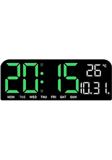Qingmipy Yeşil Led Dijital Alarm Saat - 9 İnç, Sıcaklık/tarih/hafta Günü Gösterimi, Geri Sayım, Işıklı Fonksiyon, 12/24 Saat Modu, Ev/ofis Kullanıma Uygun Yeşil