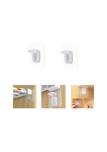 Plastik Yapışkanlı Raf Köşe Tutucu Klips Seti-al4308 2 Adet Şeffaf