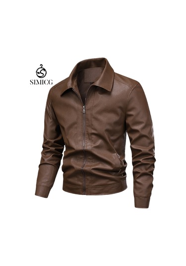 Erkek Deri Slim Fit Yaka Rüzgar Geçirmez Ve Su Geçirmez Ceket Siyah