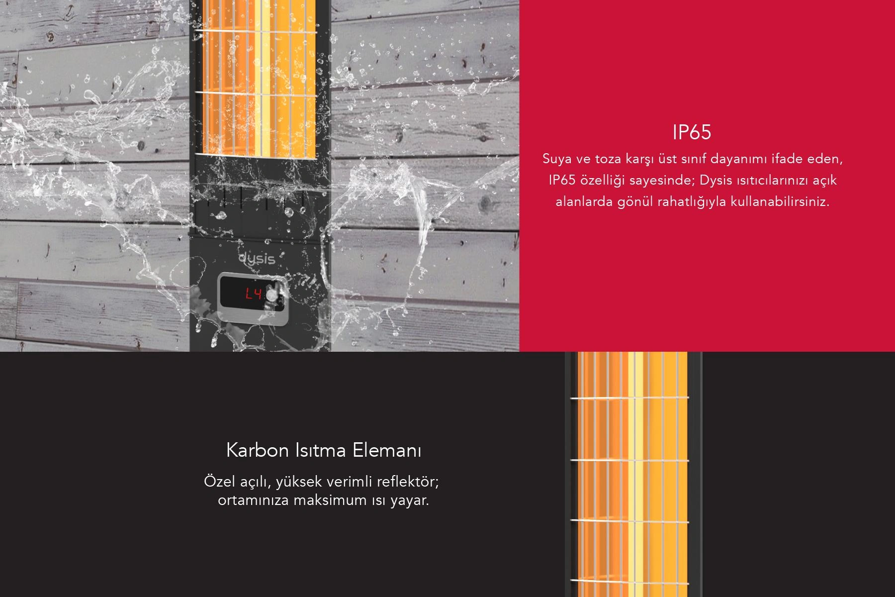 Simfer Ssx2351odrb Single X Karbon Serisi Ip65 Suya-toza Dayanıklı 2300 W Siyah Uzaktan Kumandalı İç/dış Mekan Isıtıcı