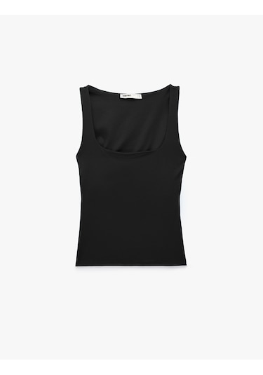 Koton Slim Fit Yuvarlak Yaka Kolsuz Top Siyah 6sak10291ek