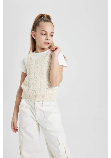 Defacto Kız Çocuk Bisiklet Yaka Atlet B8291A824HSER99 Ekru