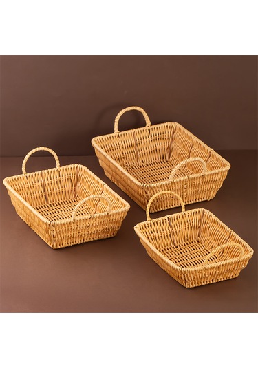 Porsima 301b 3lü Düzenleyici Dikdörtgen Hasır Sepet Seti Ekmeklik