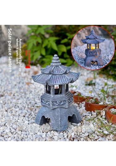 Moveevo Solar Enerji İle Çin Zen Stili Bahçe Aydınlatması - Serinleyici Manzaralı Taş Kule Dekoratif Lamba