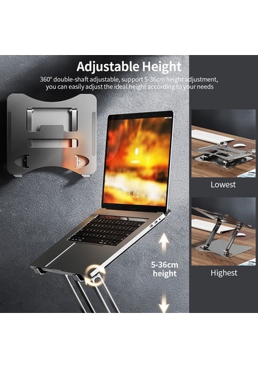 Pazly Bilgisayar Standı 11-17,3 İnç Dizüstü Bilgisayar Standı, Ayarlanabilir, Taşınabilir, Karbon Çelik, Kaymaz Altlık