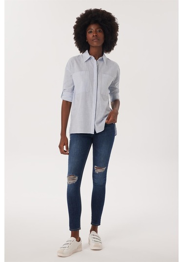 Lee Cooper Mındy Kadın Dokuma Gömlek Mavi 16269 Mavi