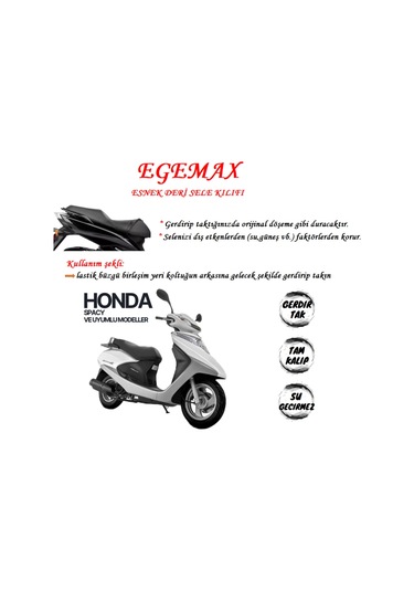 Egemax Honda Spacy Esnek Sele Kılıfı Deri Su Geçirmez