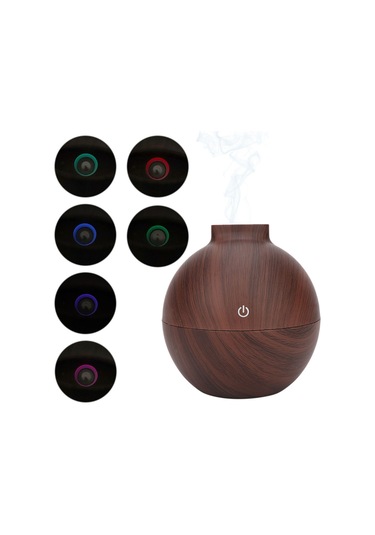 Konesam Ev/ofis Usb Nemlendirici 130ml Derin Ahşap Desenli 7 Renk Led Işıklı Otomatik Kapanma Sessiz Fonksiyonlu