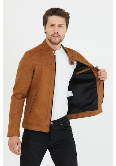 Erkek Taba Dar Kesim Süet Ceket Mont- Taba