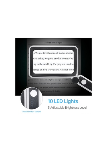 Fosenze Usb Şarjlı 4x Büyütücü - 10 Led Beyaz Işık, 3 Işık Seviyesi, Pil Göstergesi, Dokunmatik Anahtar, Gri-beyaz Katlanabilir Çok Renkli