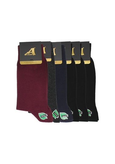 A Classe 6'Lı Paket Düz Asorti Bambu Erkek Çorap Bordo