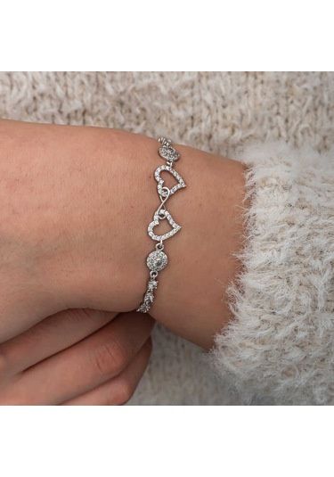 Artsmagazinmücevher Gümüş Sonsuzluk İki Kalp Kadın Bileklik