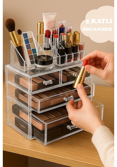 5 Katlı 6 Çekmeceli Kozmetik Düzenleyici Akrilik Makyaj Organizer