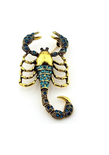 Solfera Mavi Taşlı Akrep Burç Scorpion Zirkon Taşlı Yaka İğnesi Broş Rz175