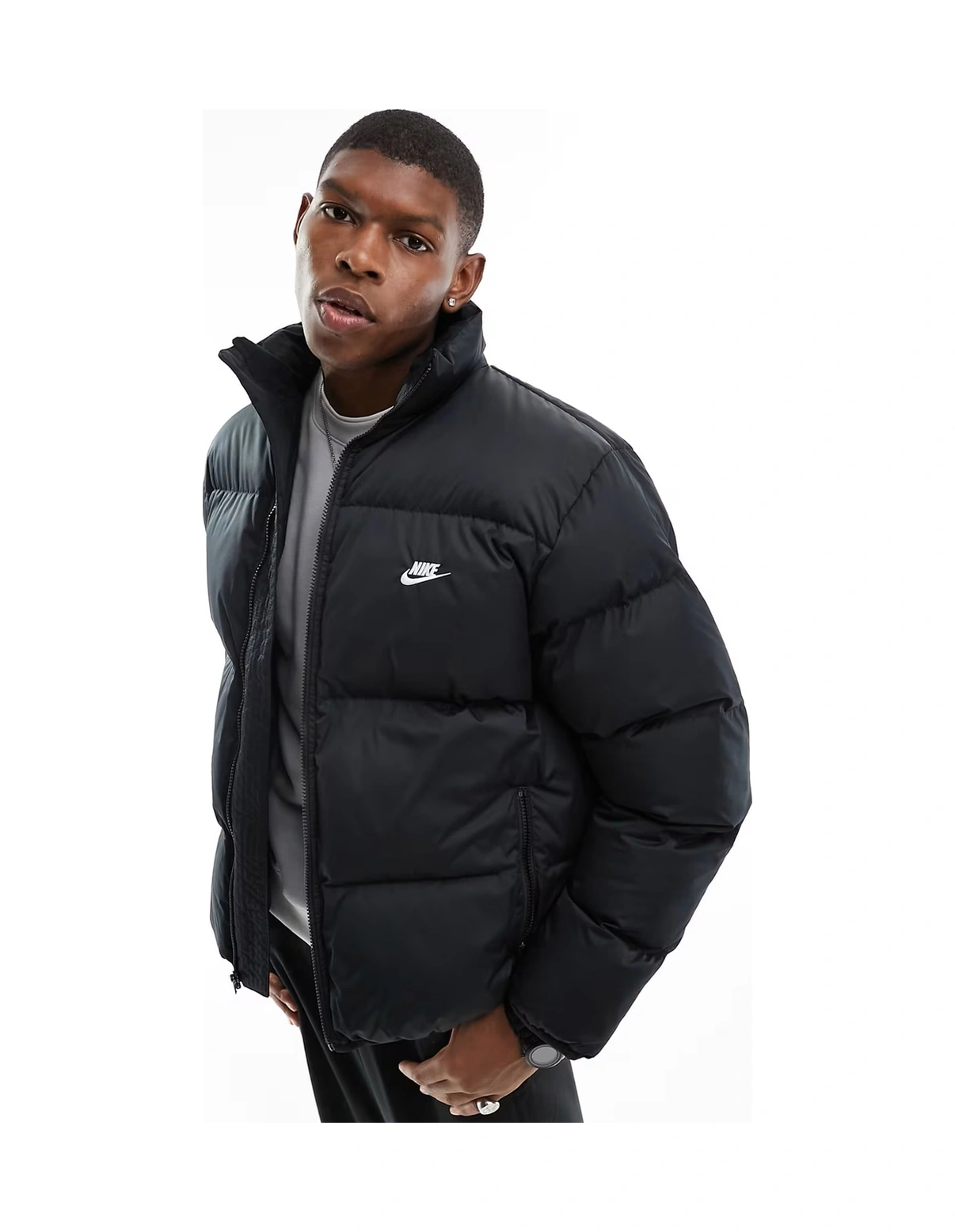 Nike Clup Puffer Synthetic Fill Full Zip Loose Fit Men's Jacket Erkek Bol Kesim Suitici Mont Siyah Siyah