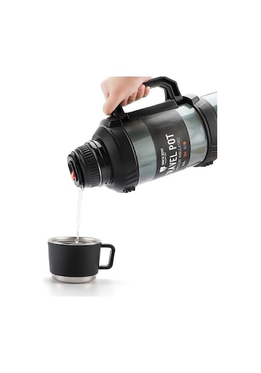 4 Litre Paslanmaz Çelik Vacuum Termos 48 Saat Sıcak Soğuk Dağcı Termos Aile Boyu Siyah