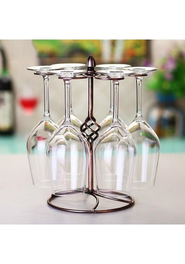Venturemart Bronz Metal Ev Şarap Cam Seti İle 6 Kristal Kök Şarap Bardakları Şarap Sürahi Baş Aşağı Kapat