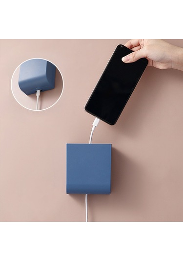 Symbee Beyaz Duvar Kurulu Usb Şarjlı Telefon Tutucu - Çok Amaçlı Plastik Depolama Kutusu - Delme Yok Taşınabilir Organizer Beyaz